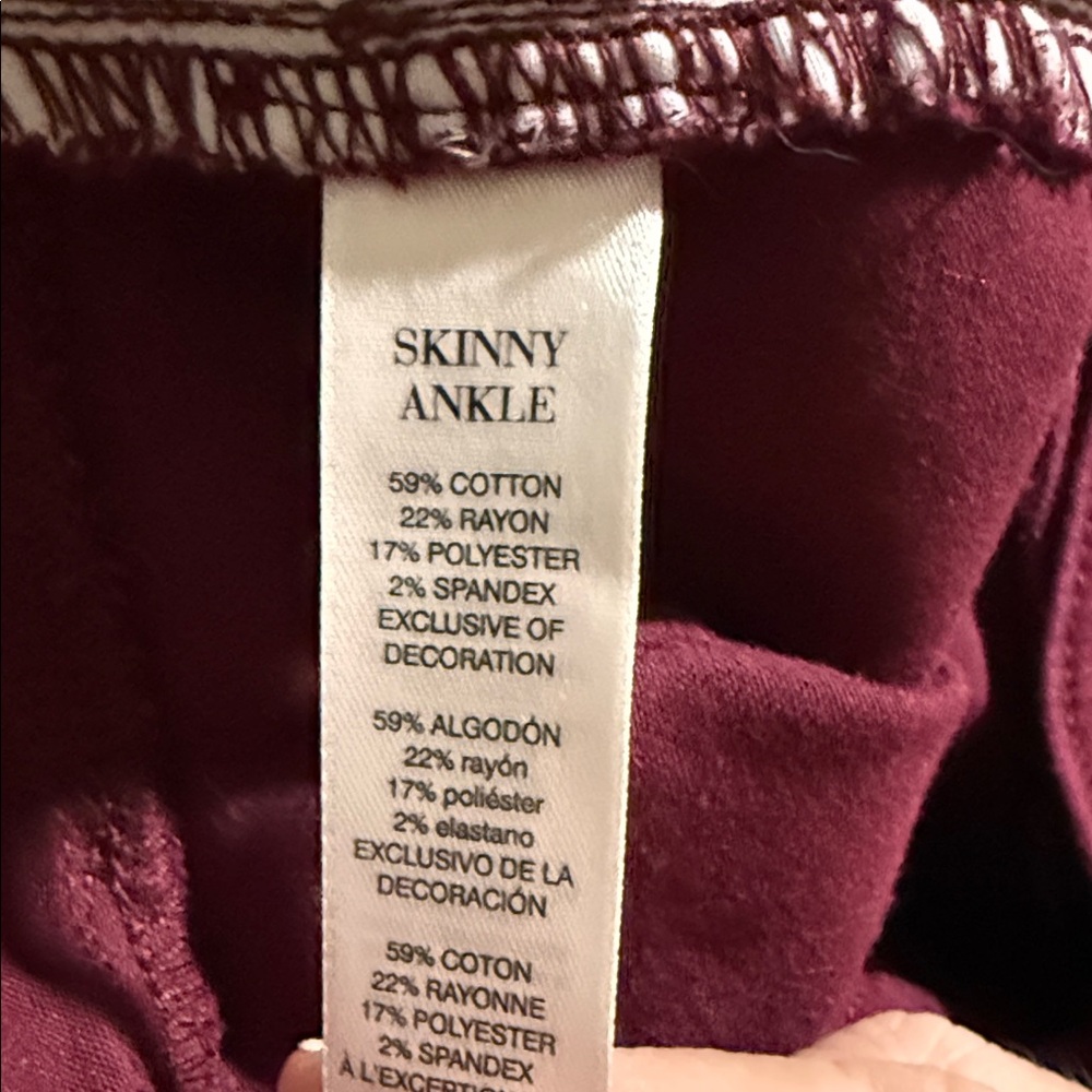 White House Black Market Burgundy Pants Skinny Ankle - Picture 5 of 5